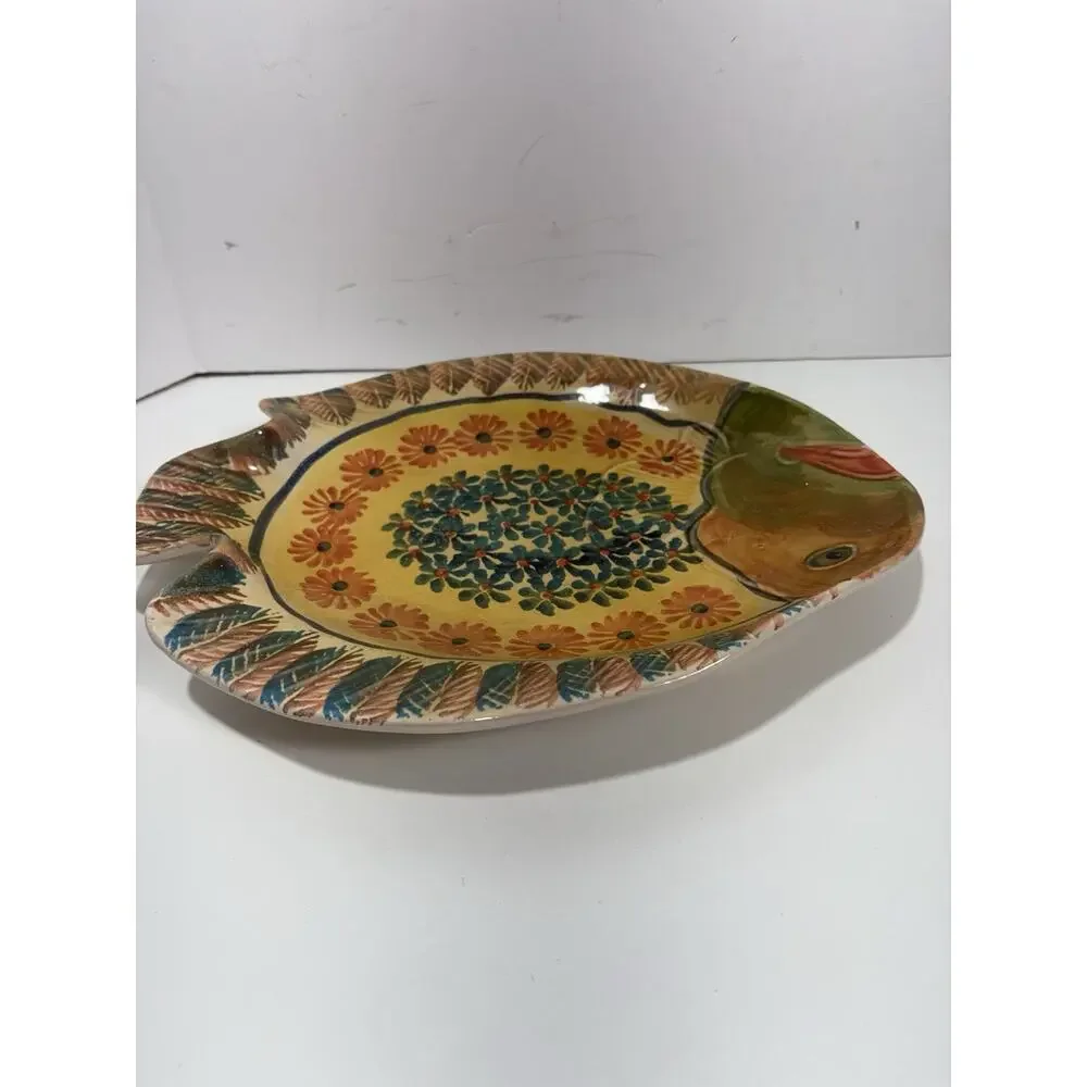 Vintage Made in Italy Colorful Fish Platter or Plate Ceramic Handpainted 13”x10”
